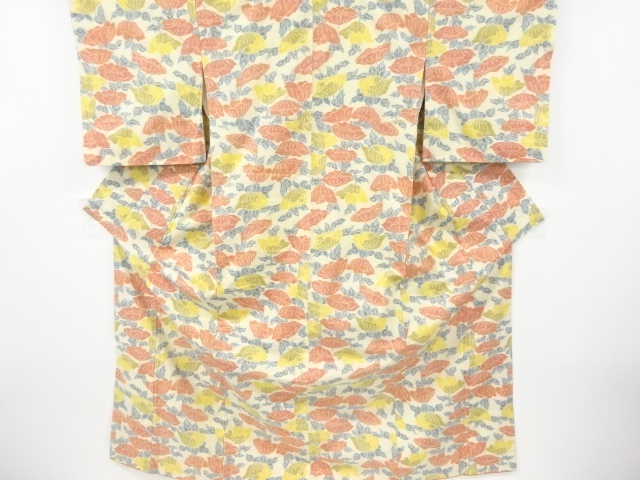 JAPANESE KIMONO / VINTAGE KIMONO / SILK / HAND WOVEN / MAWATA OJIYA TSUMUGI / FLOWERS